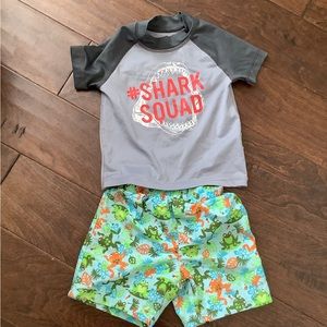 Gray Children’s Place Shark Rash Guard 12-18 Months Lizard Shorts 12 Months